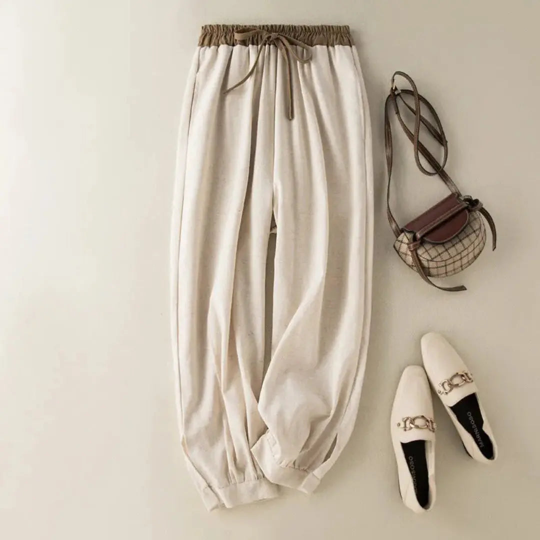 Fran Drawstring Cuff Linen Trousers Artisio