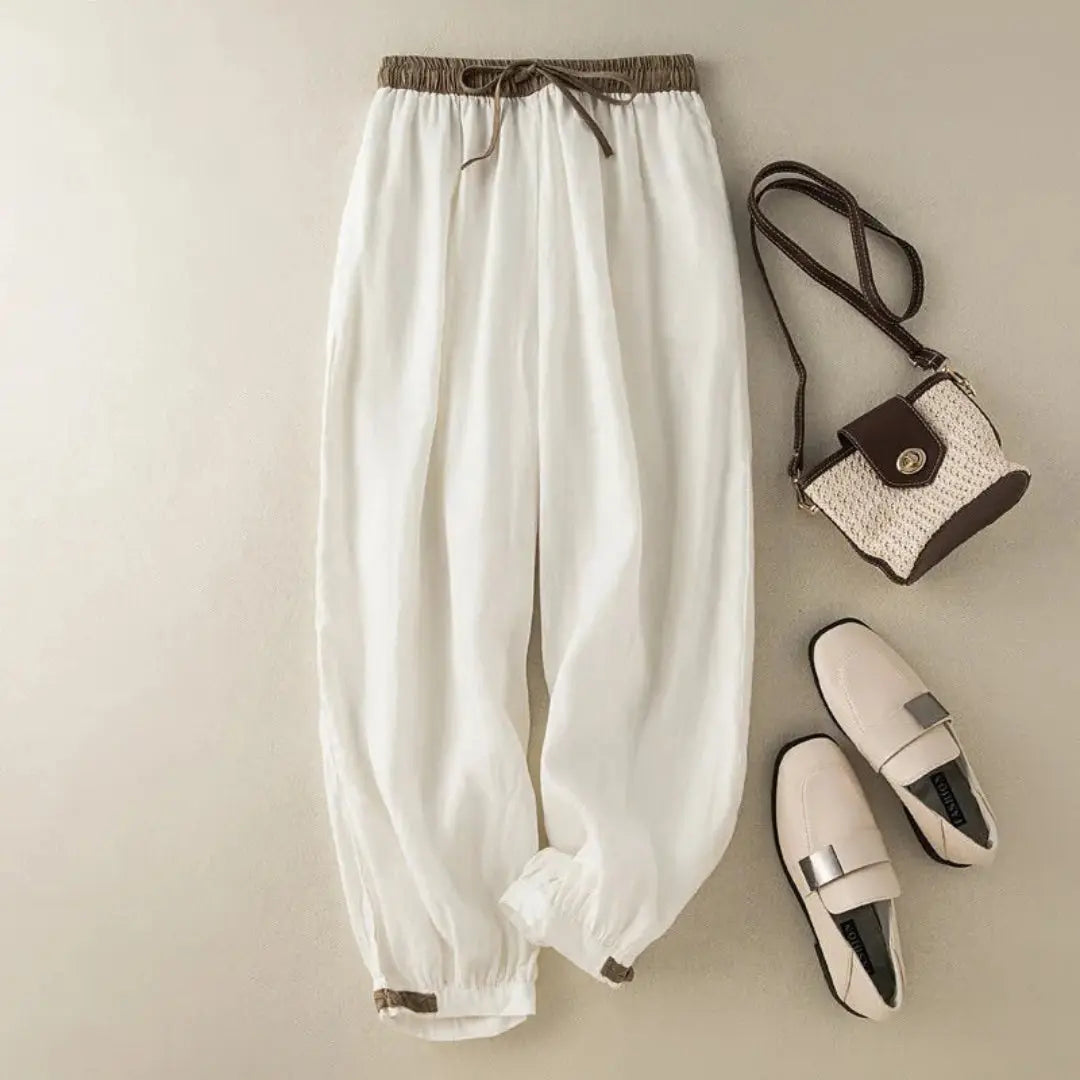 Fran Drawstring Cuff Linen Trousers Artisio