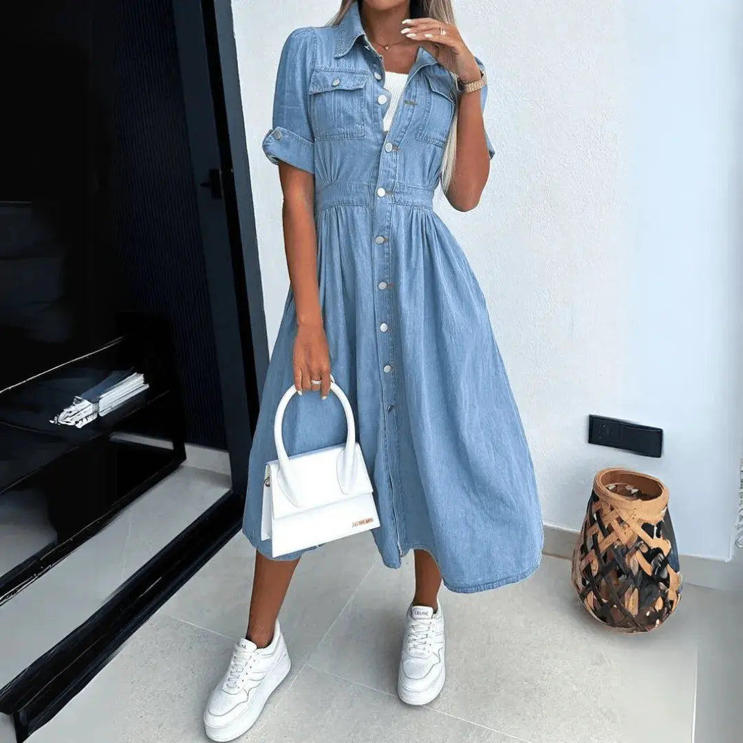 Harper Button-Up Denim Midi Dress Artisio