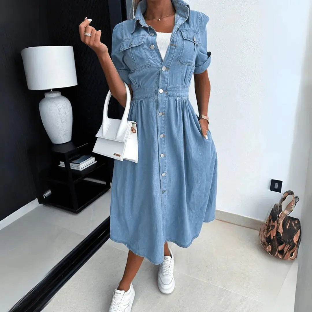 Harper Button-Up Denim Midi Dress Artisio