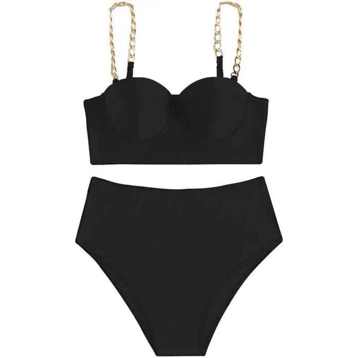 Cher Chain Straps High-Waisted Padded Bikini Set Artisio