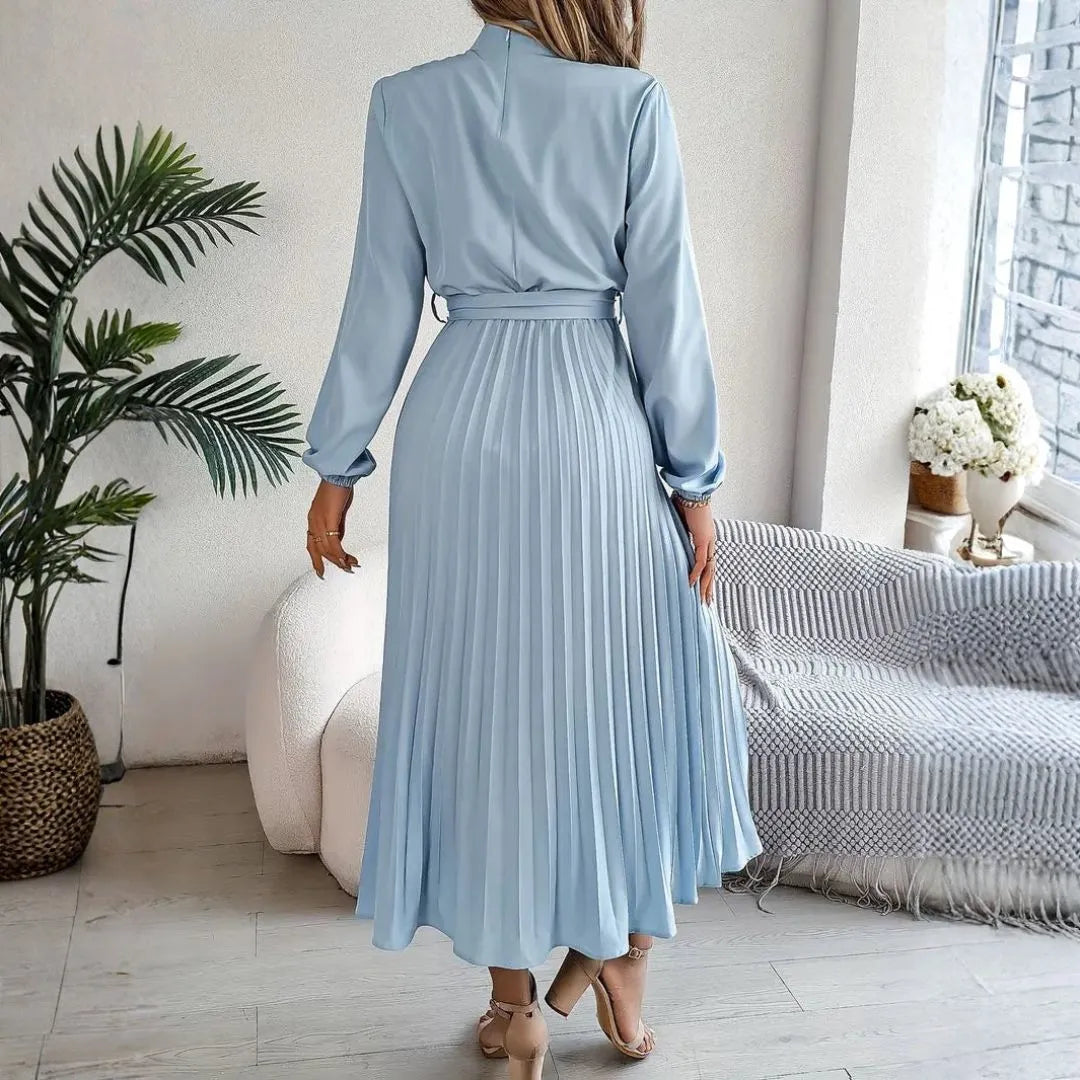 Issy Long-Sleeve Pleated Belted Midi Dress Artisio