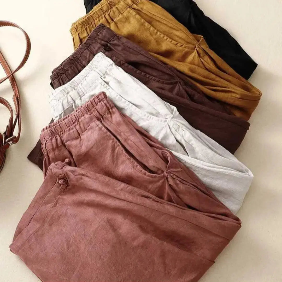 Julia Elastic Waist Cropped Linen Pants Artisio