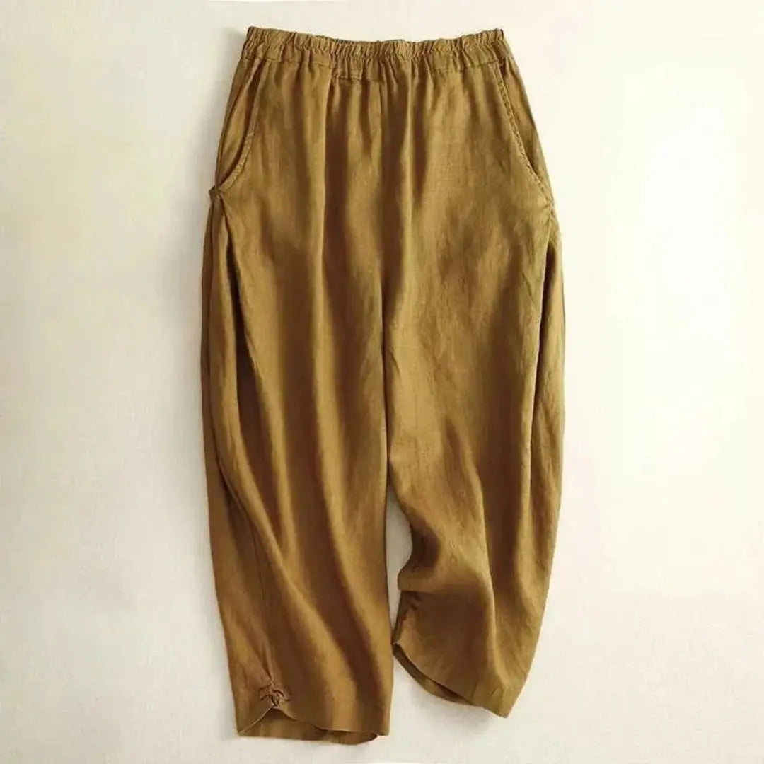 Julia Elastic Waist Cropped Linen Pants Artisio