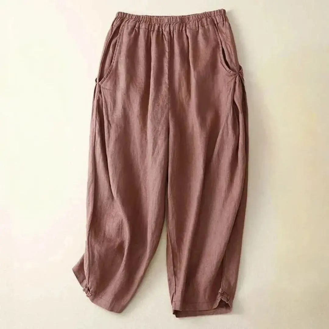 Julia Elastic Waist Cropped Linen Pants Artisio