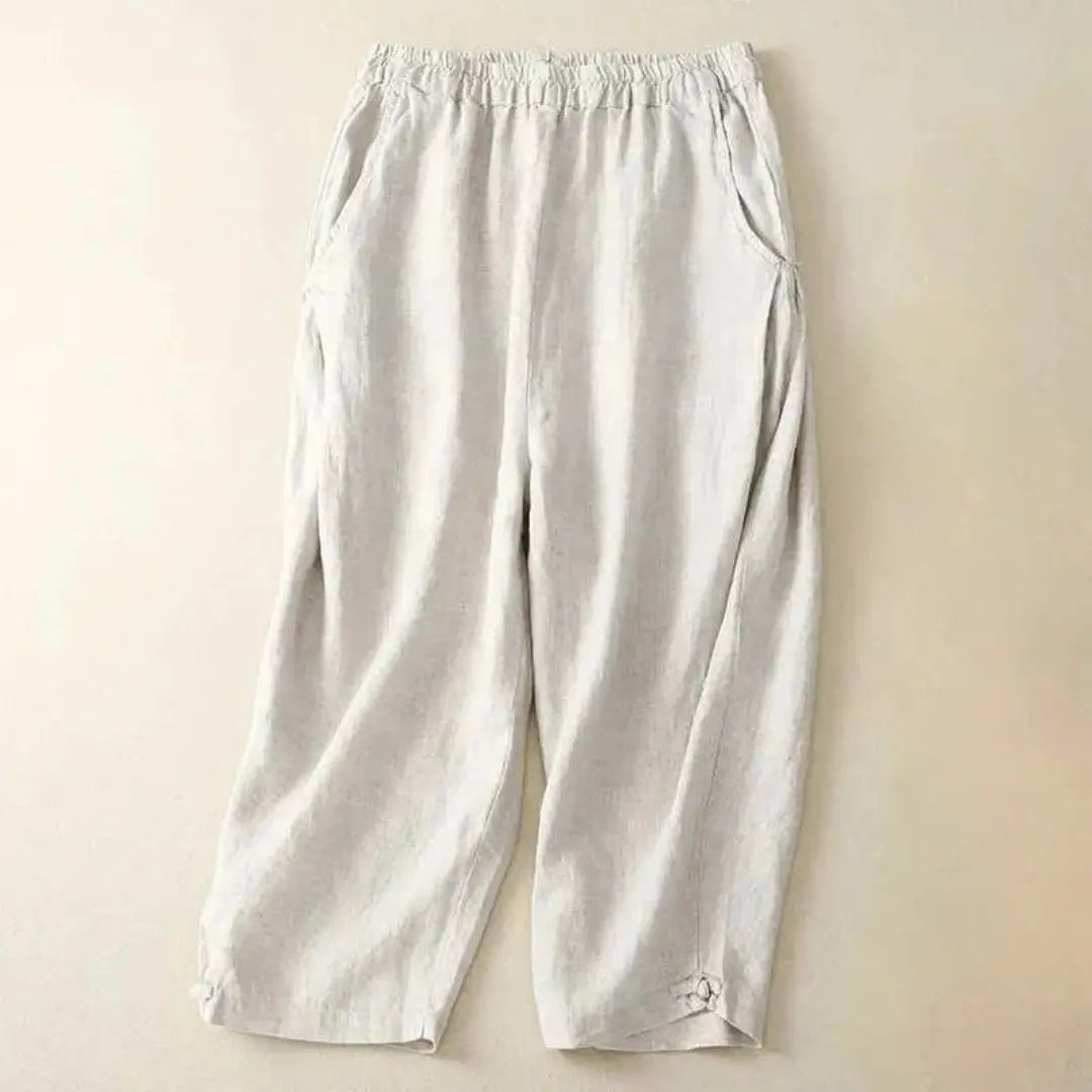 Julia Elastic Waist Cropped Linen Pants Artisio