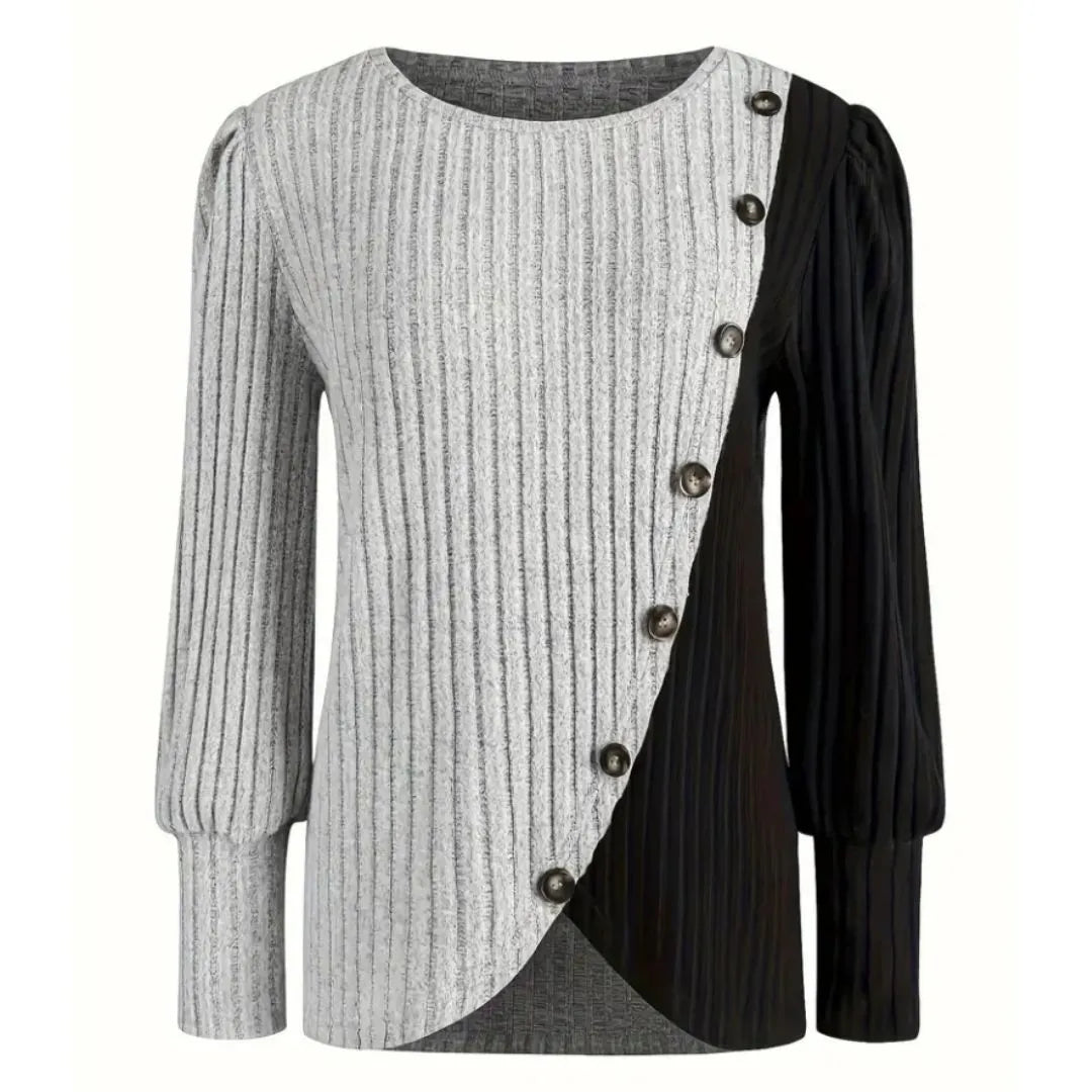 Kaia Women’s Two-Tone Ribbed Knit Top Artisio