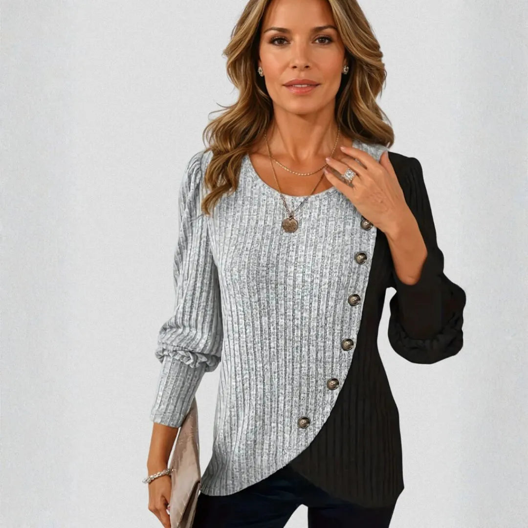 Kaia Women’s Two-Tone Ribbed Knit Top Artisio