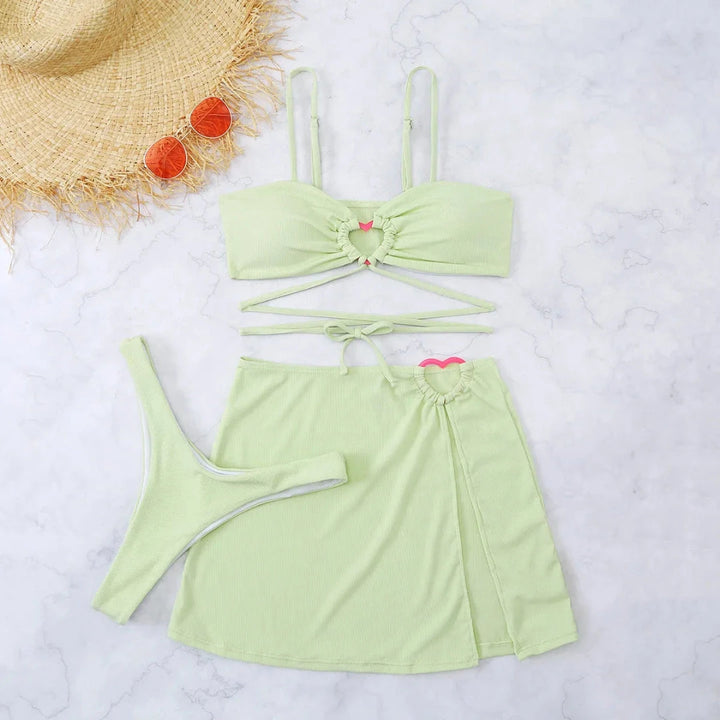 Kath 3-Piece Heart Ring Bikini Set Artisio