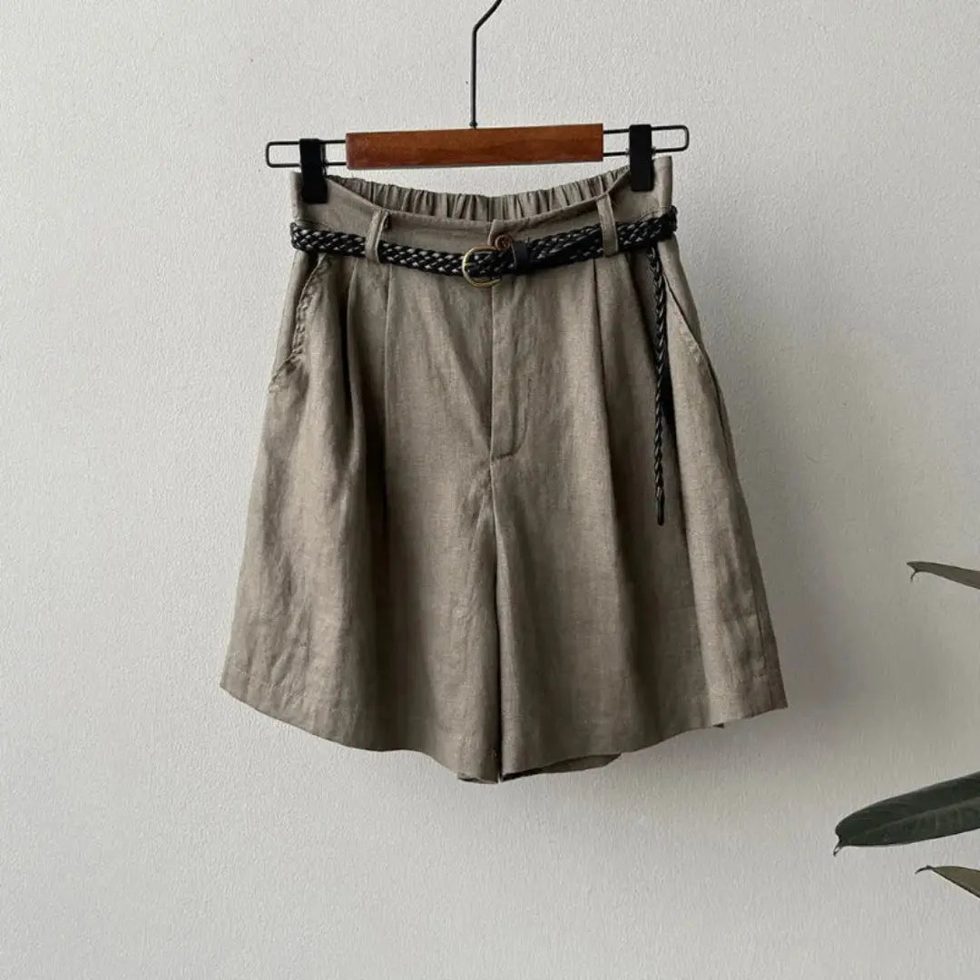 Kayla High-Waisted Belted Linen Shorts Artisio