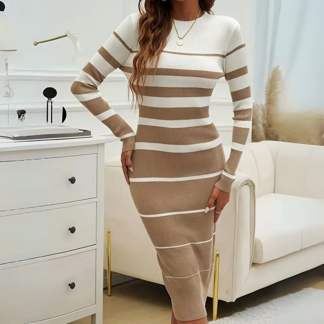 Mia Striped Long-Sleeved Bodycon Dress Artisio