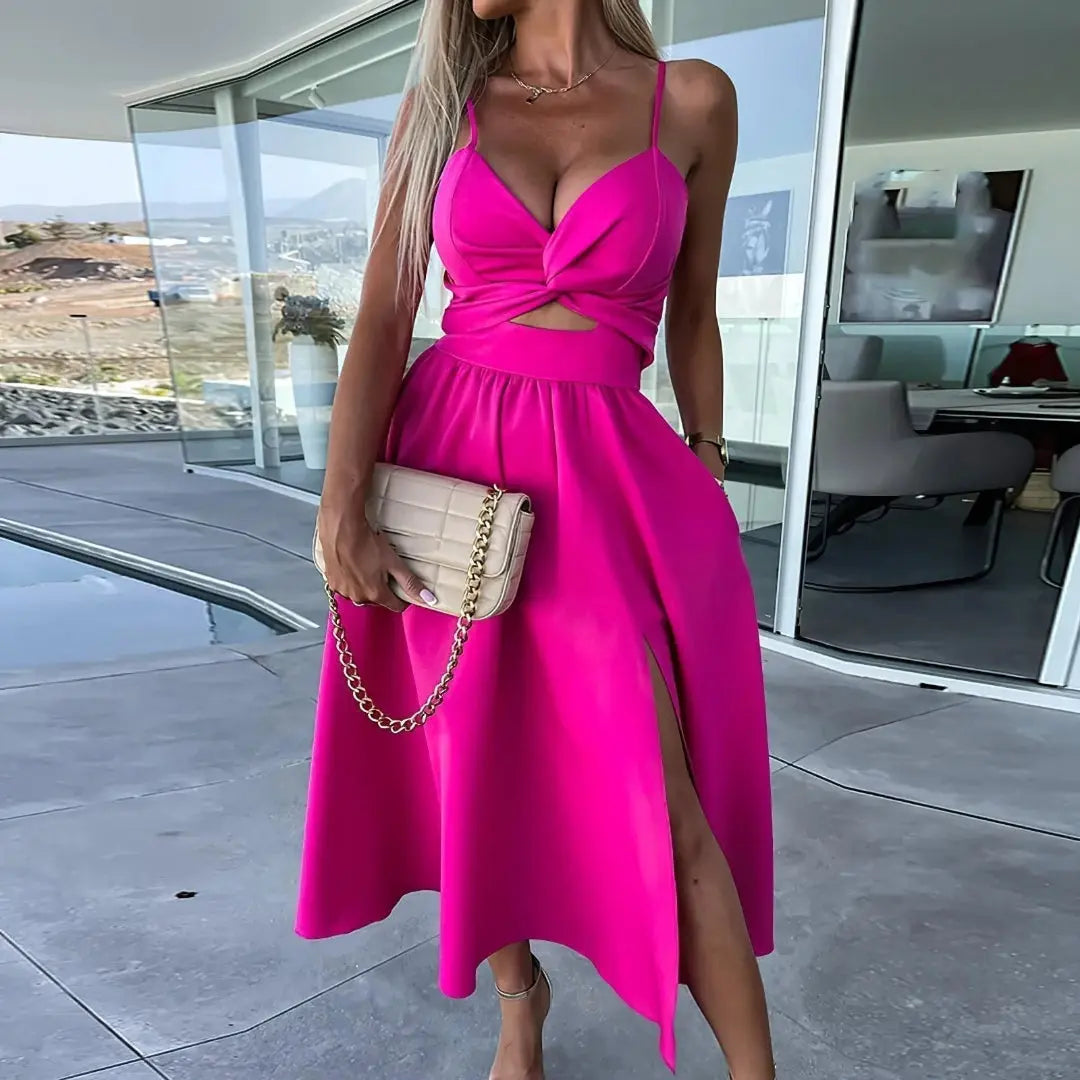 Leila Twist Front Spaghetti Strap Midi Dress Artisio