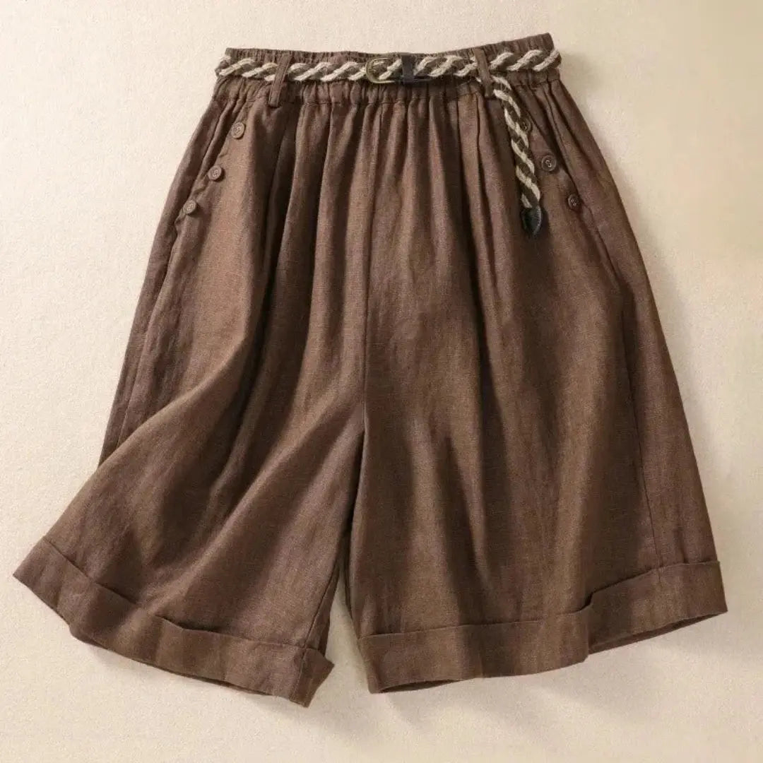Lisa Buttoned Rope-Belted Linen Shorts Artisio