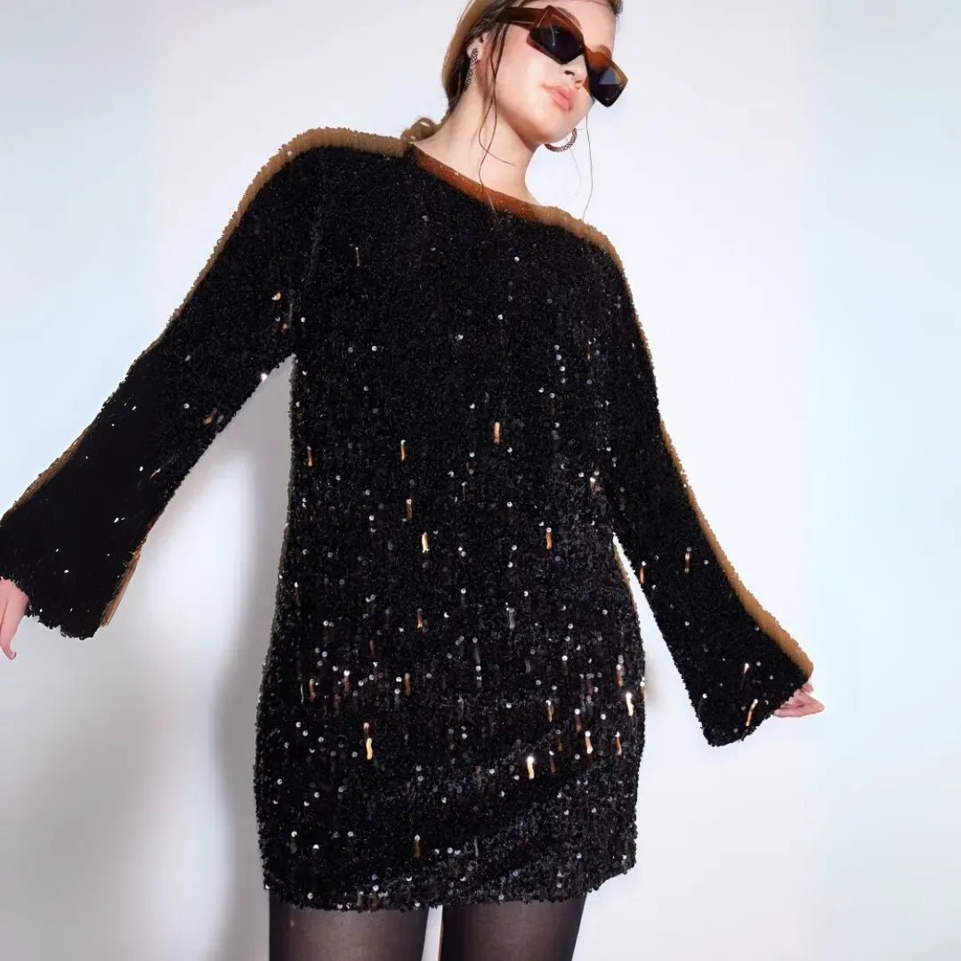 Luna Sequin Long Sleeve Mini Dress Artisio