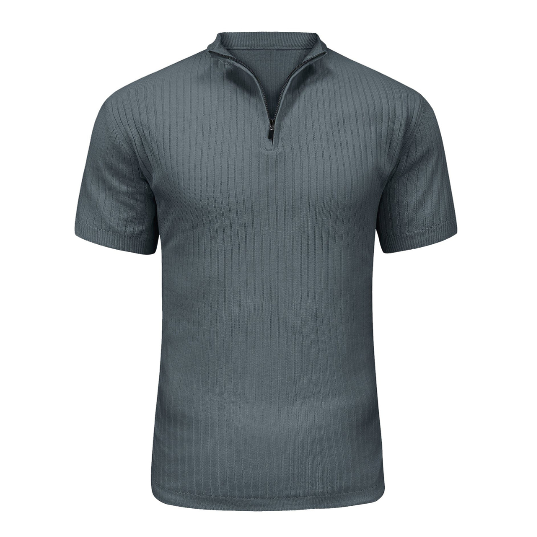 AT | Men’s Casual Rib Zip Polo Shirt