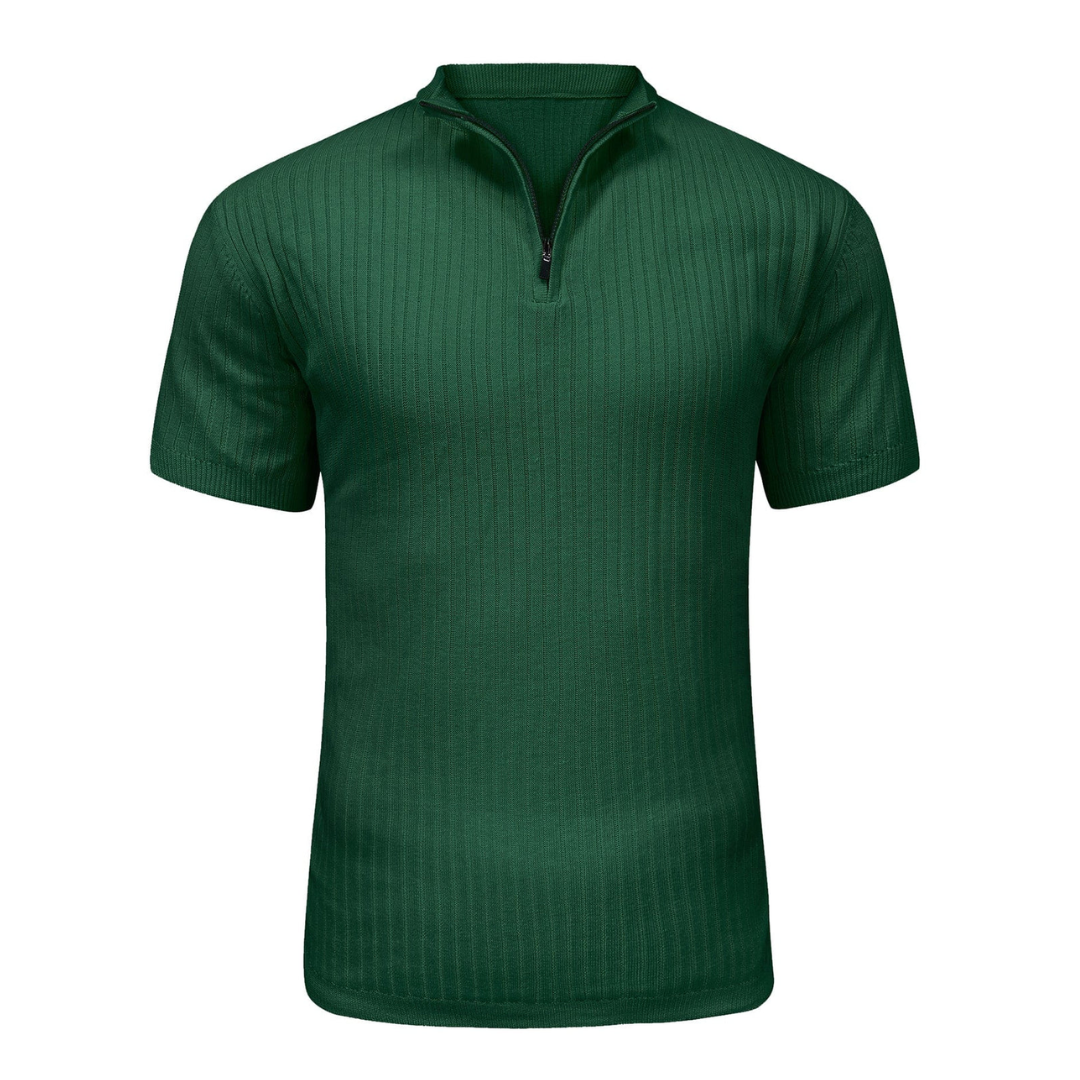 AT | Men’s Casual Rib Zip Polo Shirt