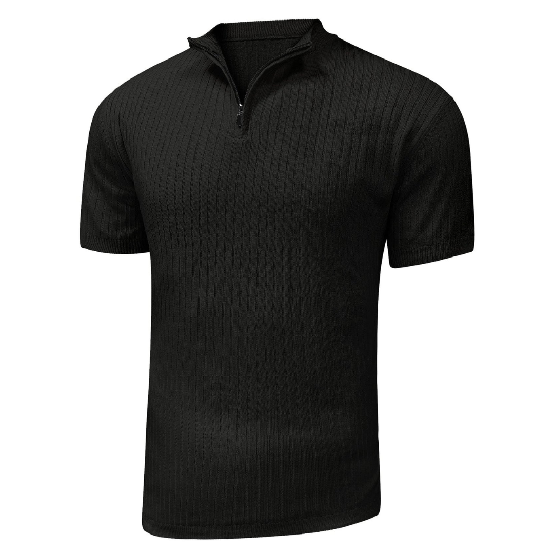 AT | Men’s Casual Rib Zip Polo Shirt