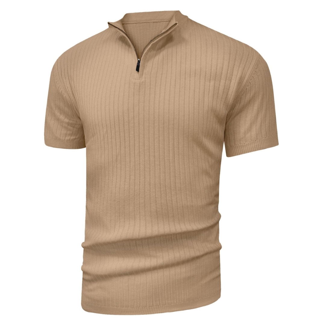 AT | Men’s Casual Rib Zip Polo Shirt