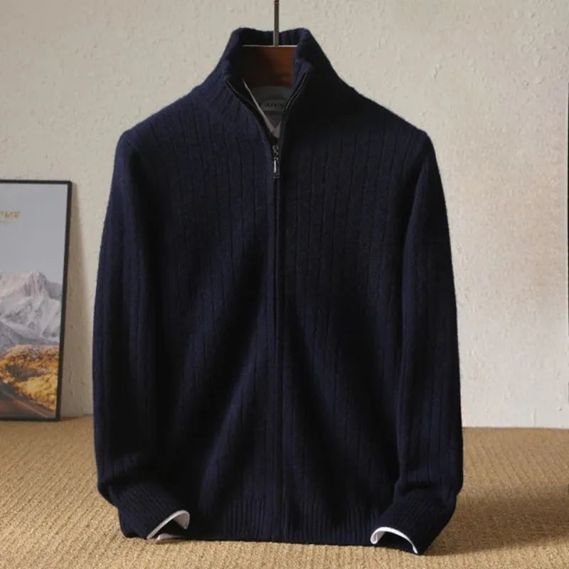 Monroe Ribbed Zip-Up Wool Cardigan Artisio