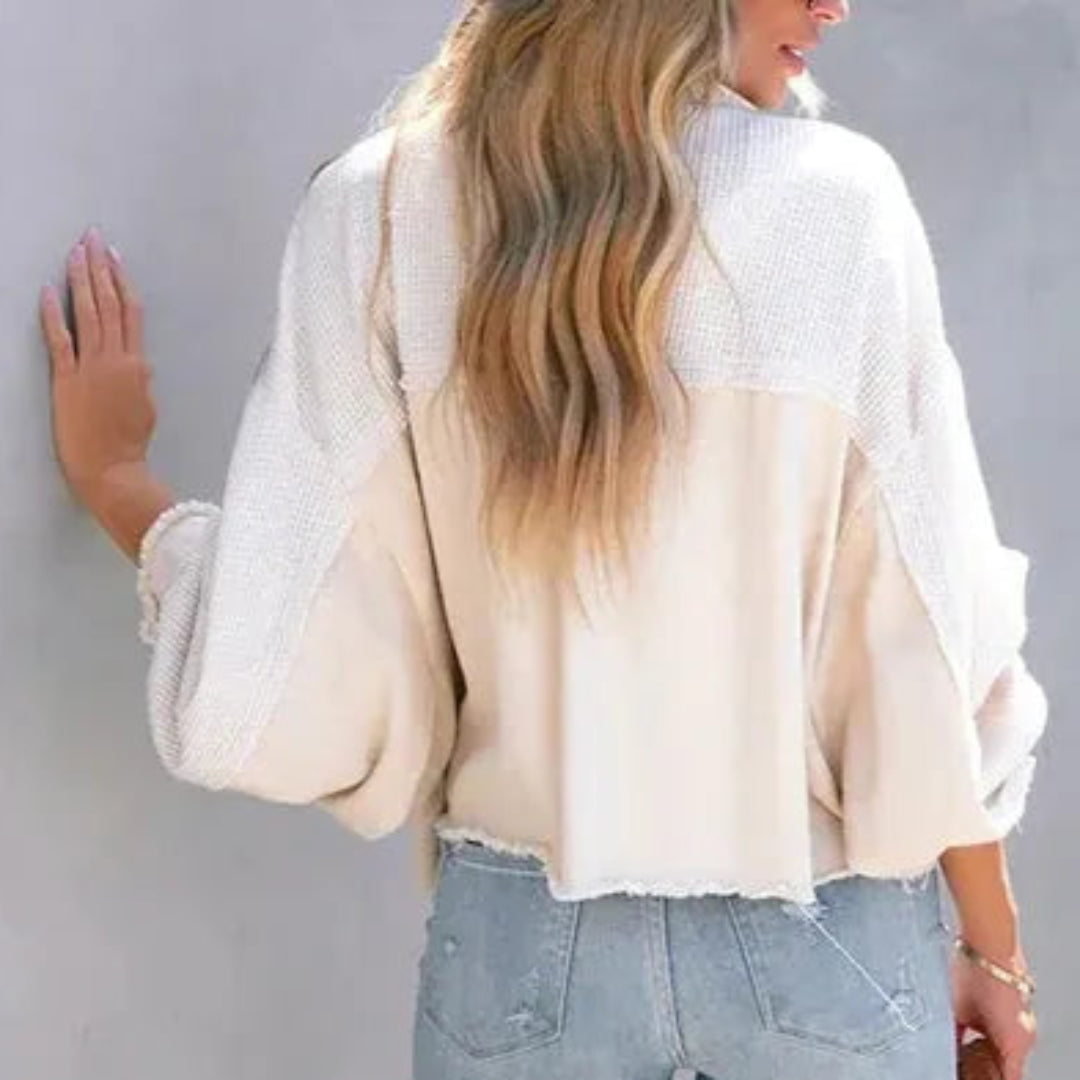 Madison Waffle-Knit Patchwork Denim Jacket Artisio