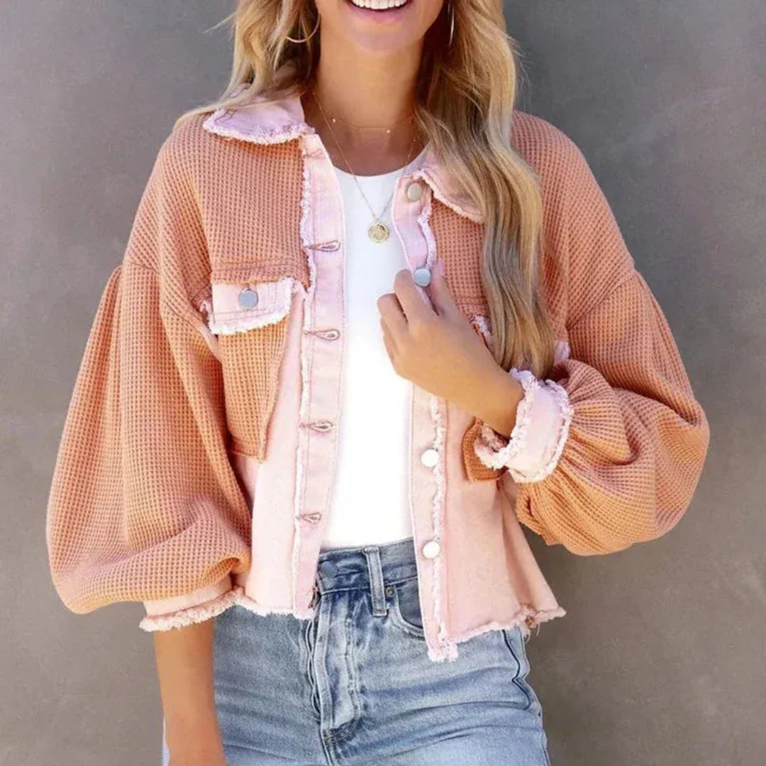 Madison Waffle-Knit Patchwork Denim Jacket Artisio