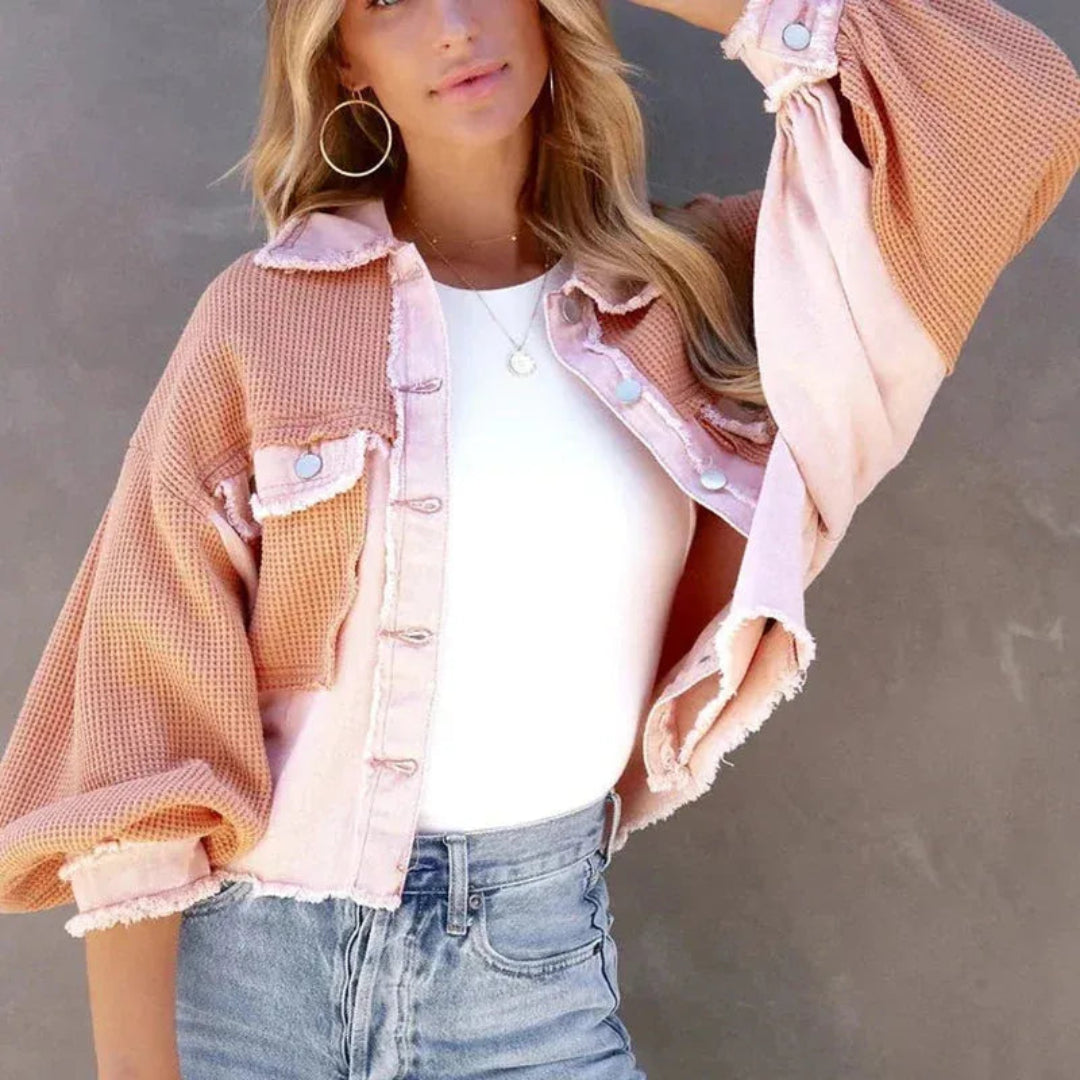 Madison Waffle-Knit Patchwork Denim Jacket Artisio