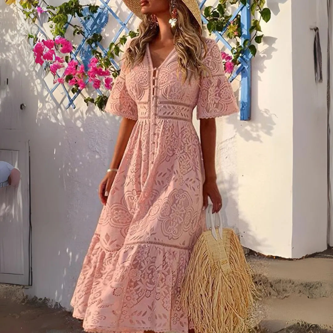 Maris V-Neck Lace Midi Dress Artisio