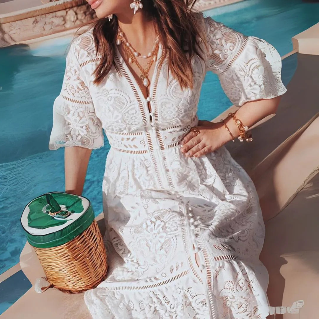 Maris V-Neck Lace Midi Dress Artisio