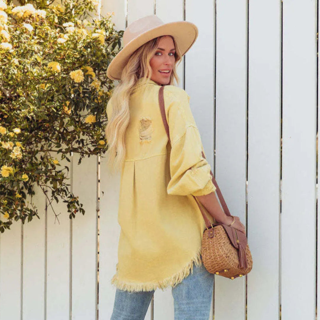 Melanie Distressed Denim Jacket Artisio