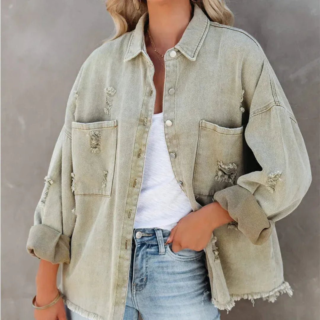 Melanie Distressed Denim Jacket Artisio