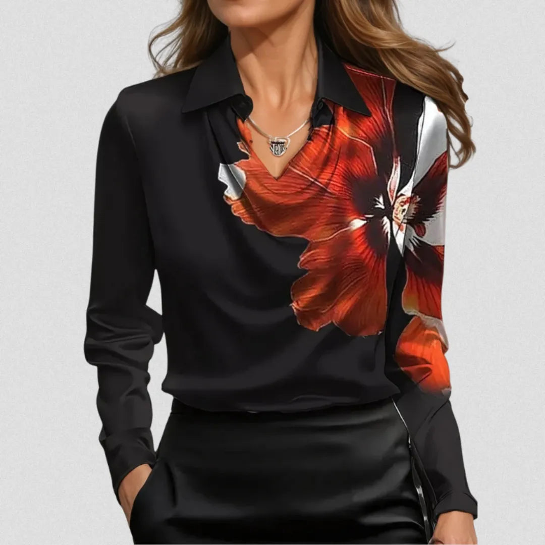 Melody Women’s Satin Drape Neck Long Sleeve Blouse Artisio