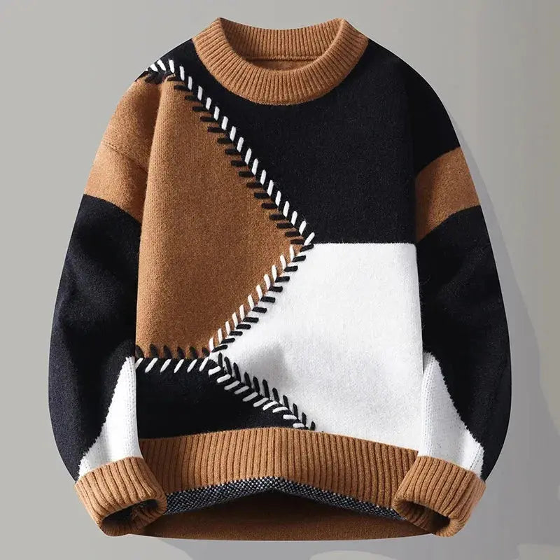 Men’s Geometric Color Block Knit Pullover Artisio
