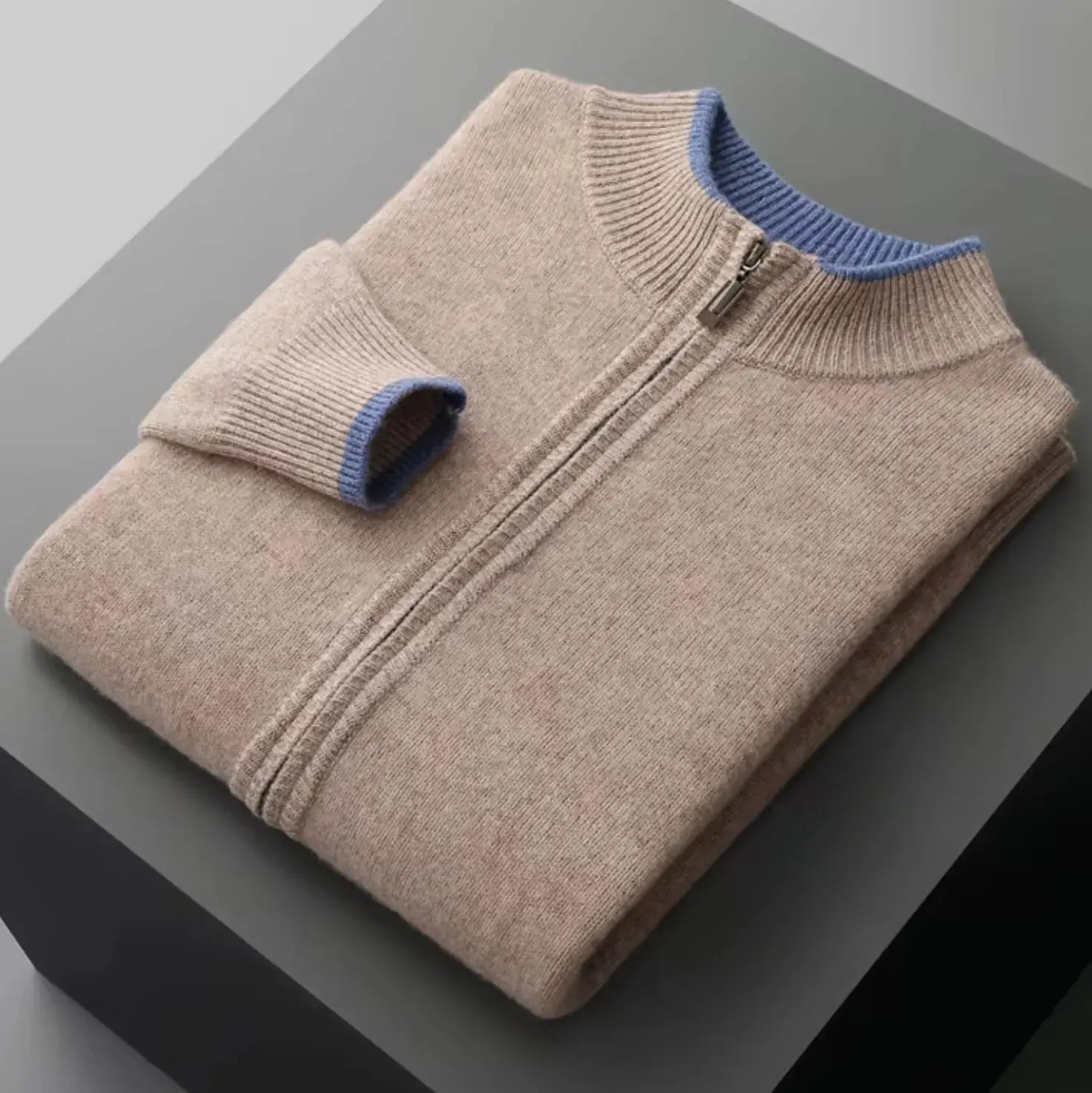 Men's Two-Tone Merino Full-Zip Sweater Artisio