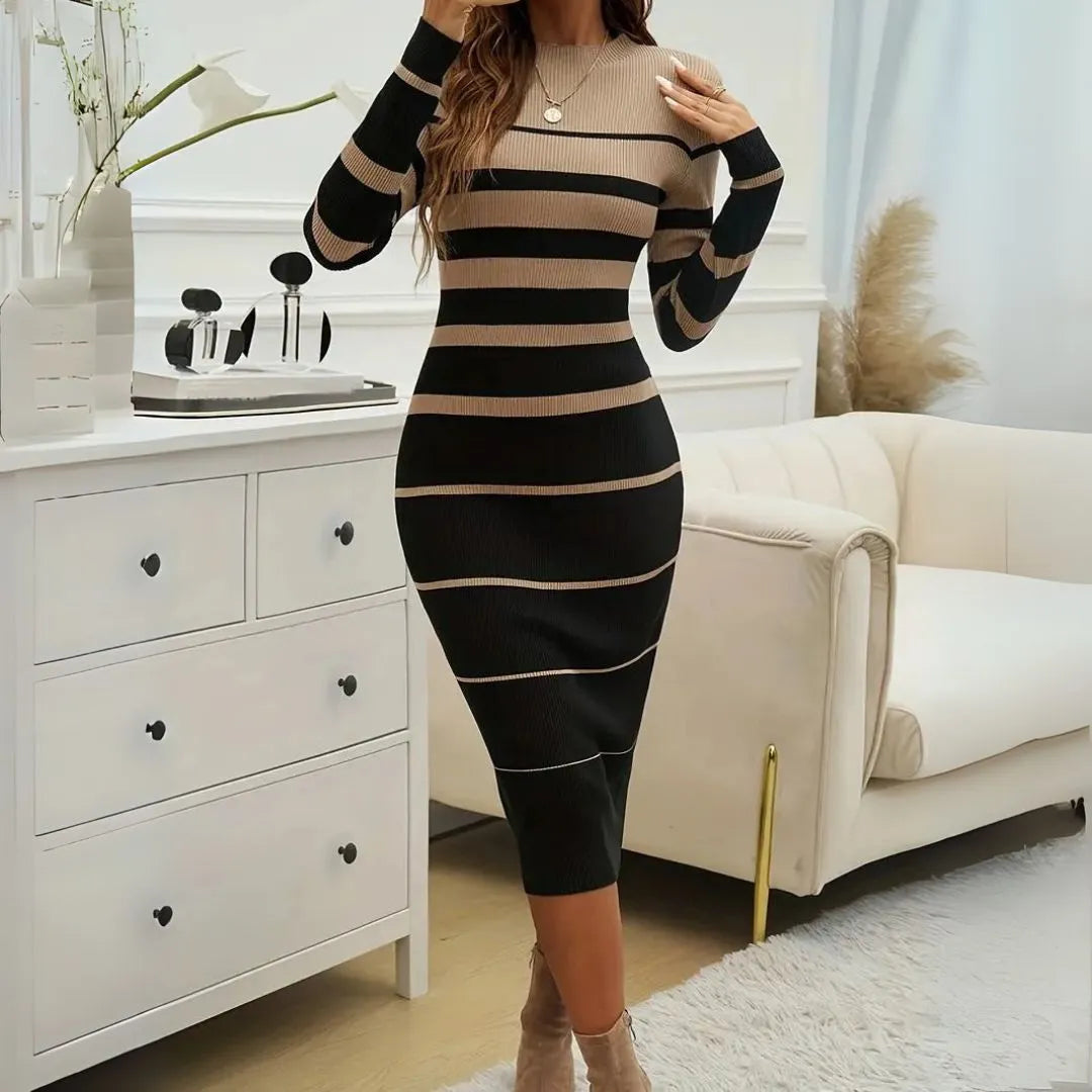 Mia Striped Long-Sleeved Bodycon Dress Artisio