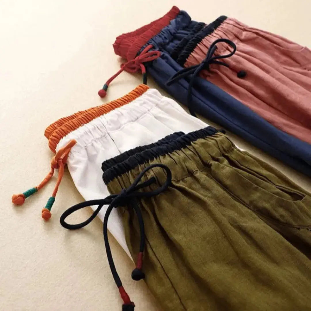 Michelle Colorblock Waist Linen Pants Artisio