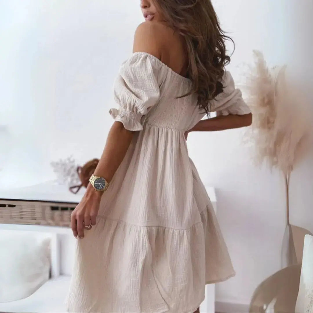 Moira Off-Shoulder Smocked Mini Dress Artisio