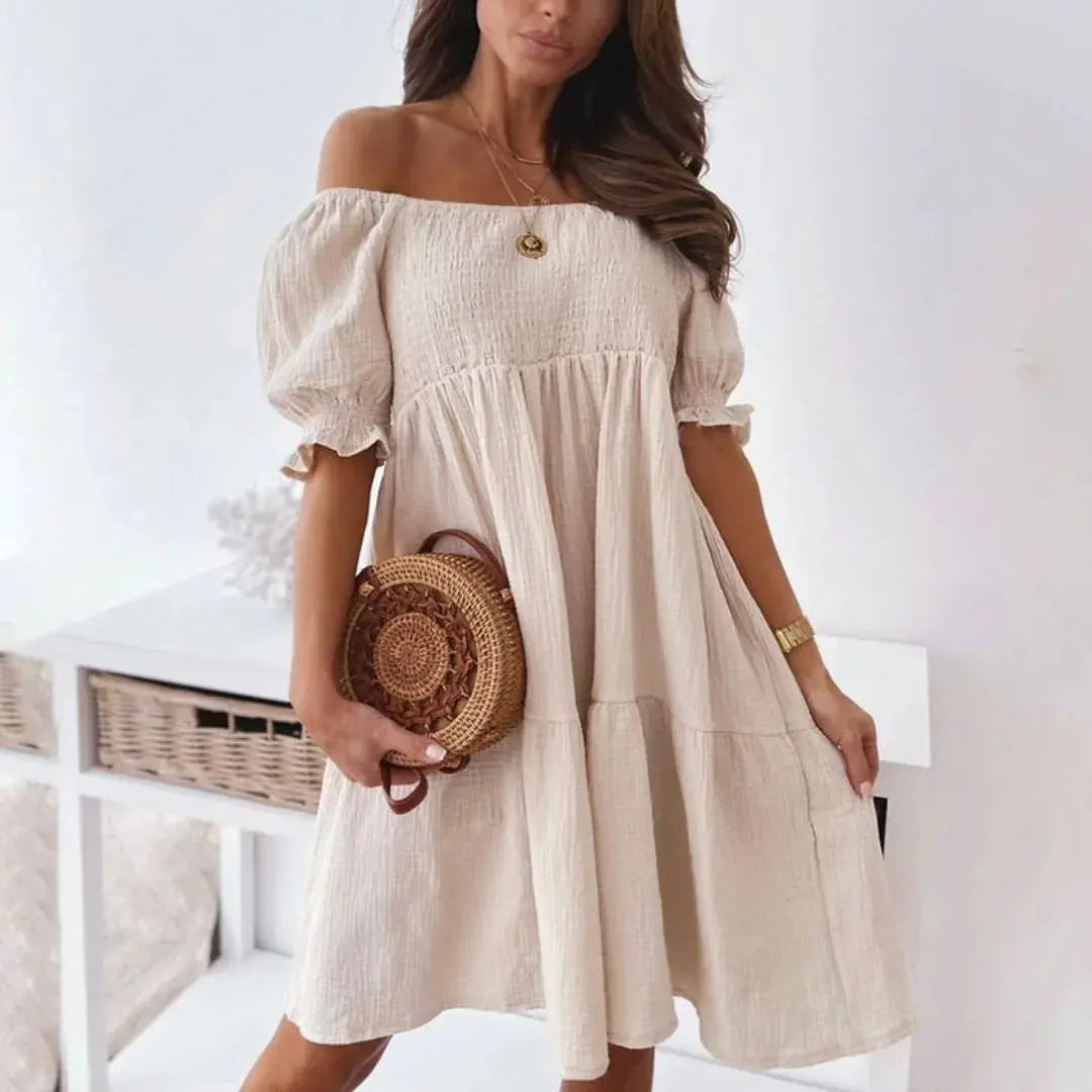 Moira Off-Shoulder Smocked Mini Dress Artisio
