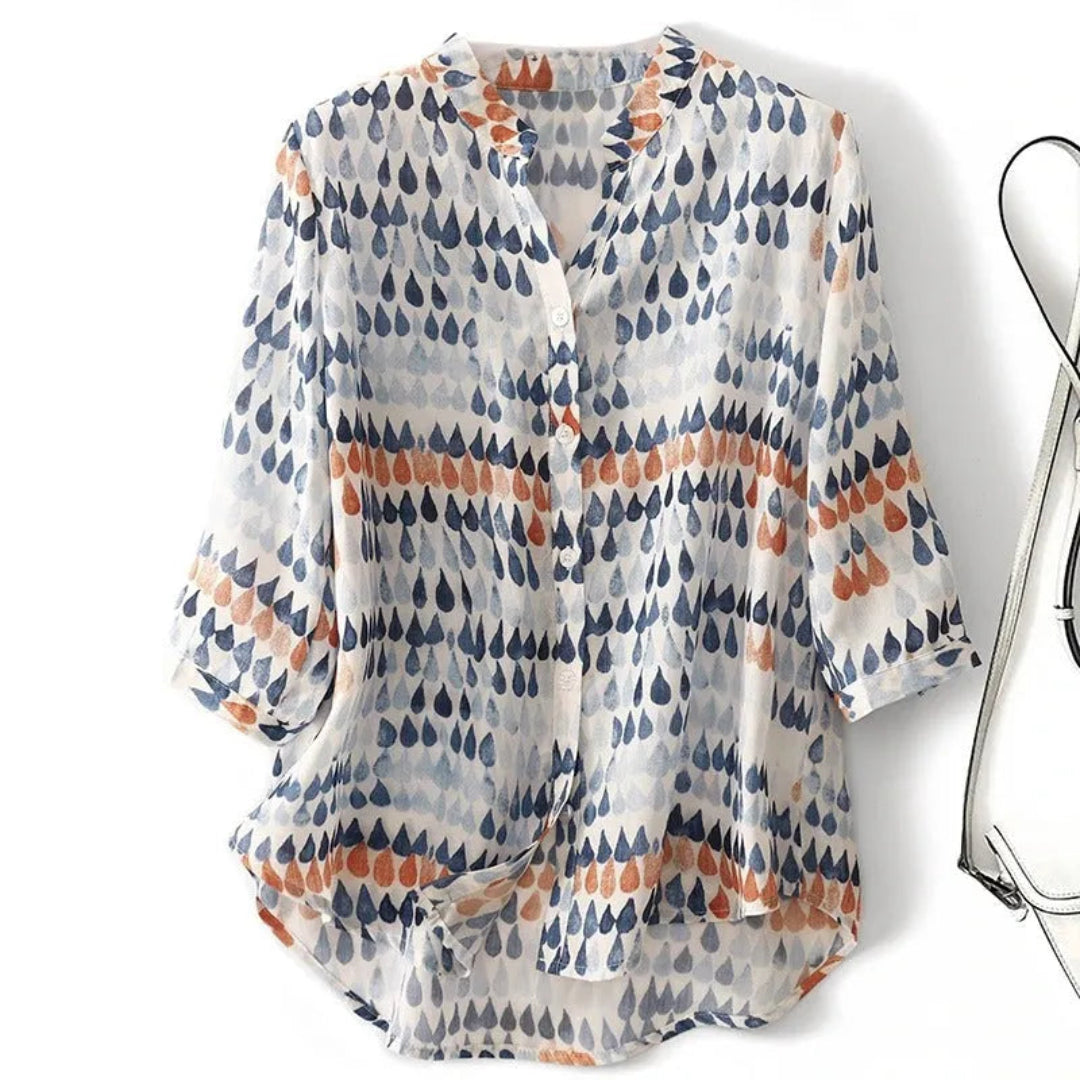 Nancy Printed V-Neck Linen Top Artisio