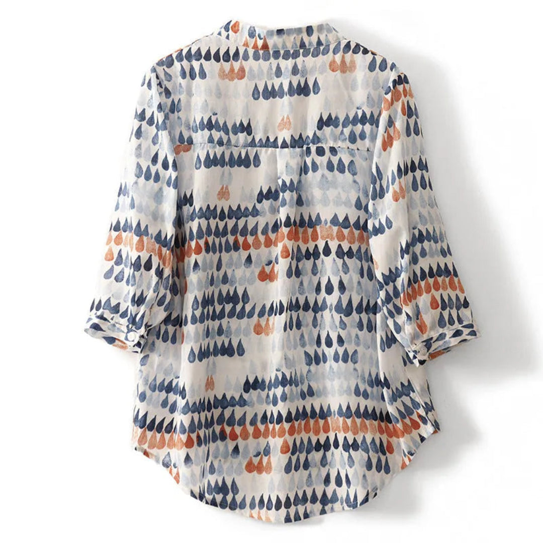 Nancy Printed V-Neck Linen Top Artisio