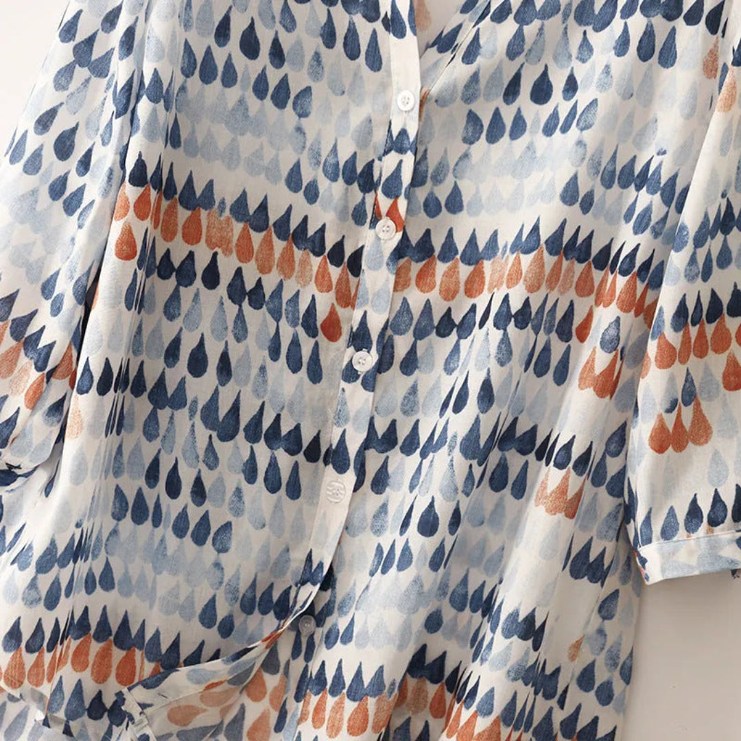 Nancy Printed V-Neck Linen Top Artisio