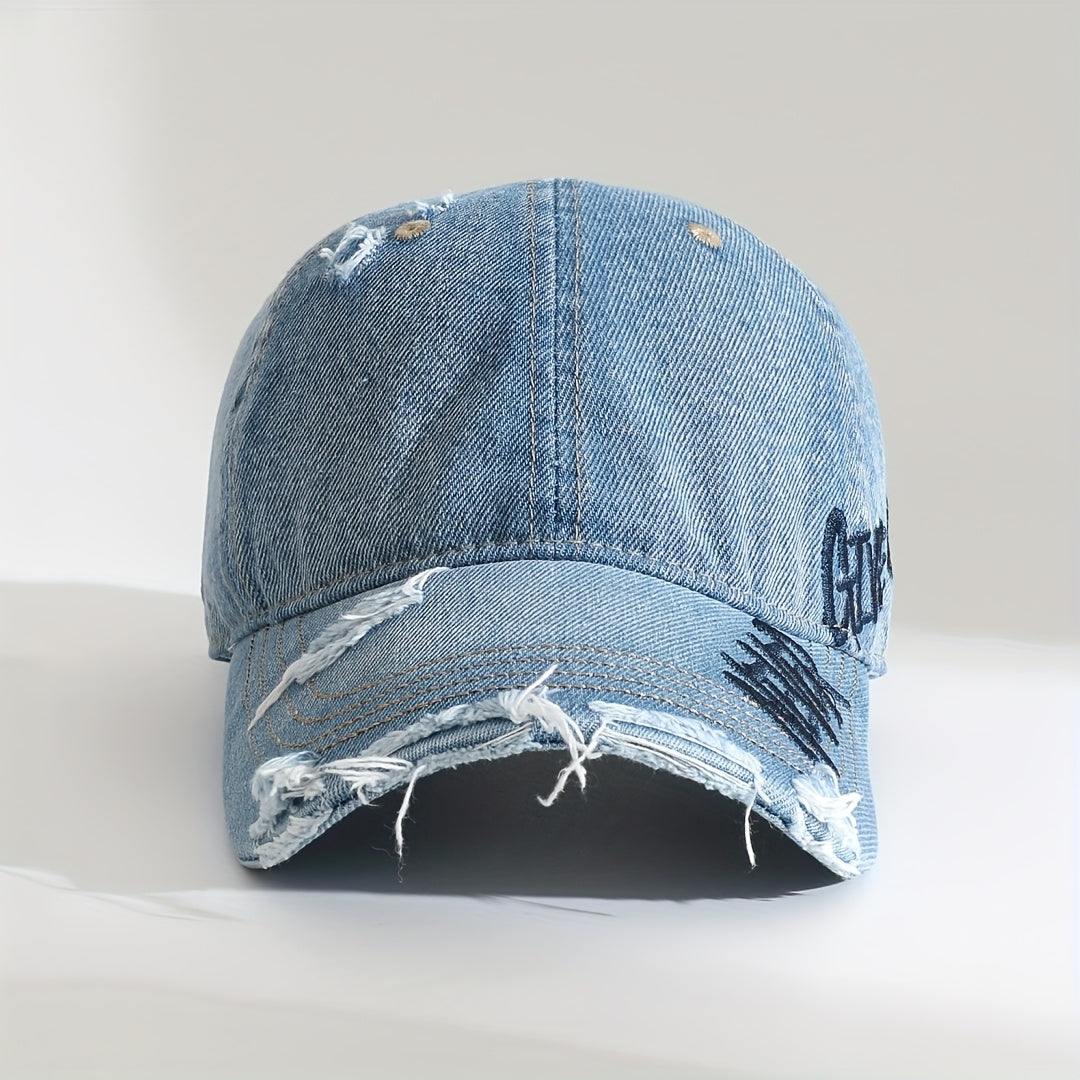 Never Give Up Washed Denim Cap Artisio