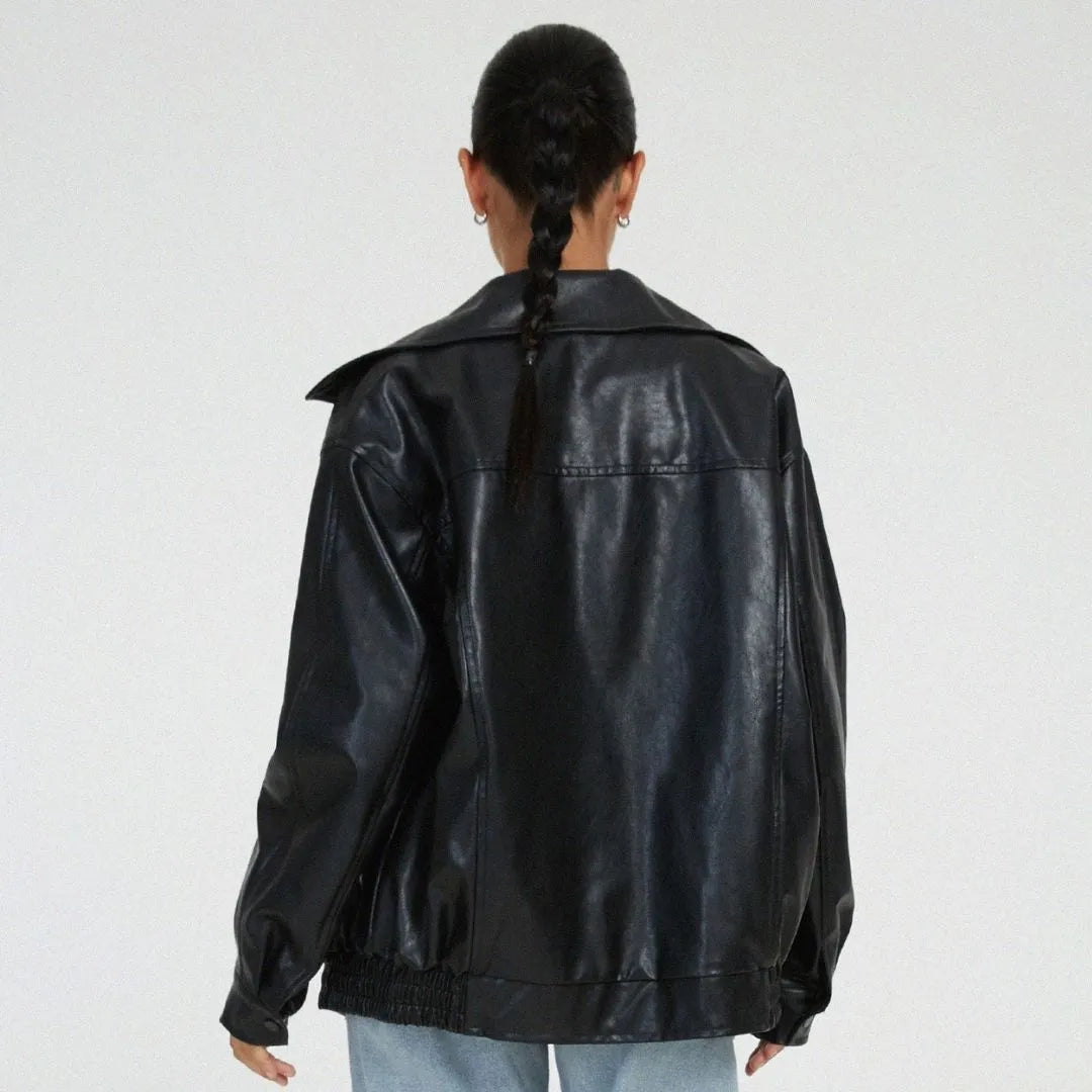 Raya Oversized Faux Leather Full-Zip Jacket Artisio