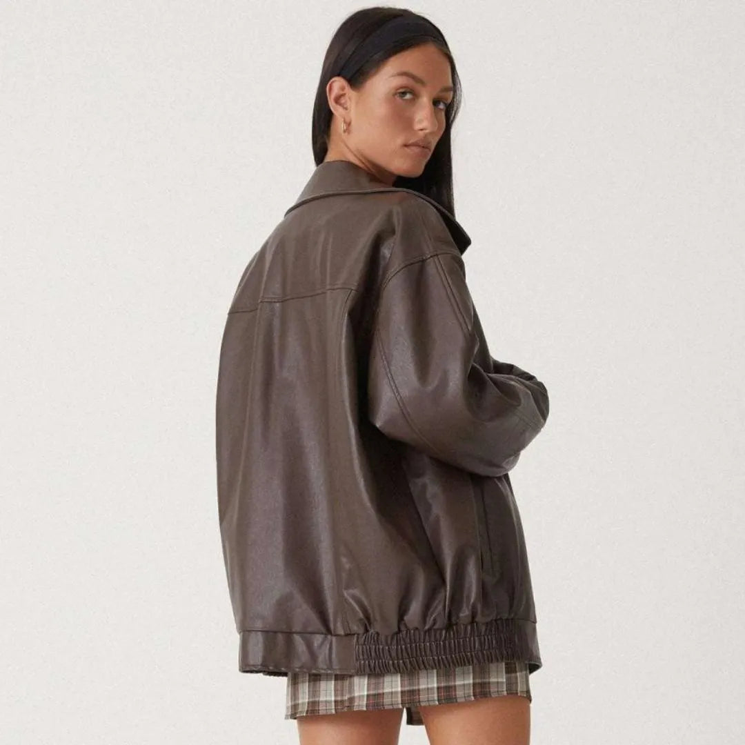 Raya Oversized Faux Leather Full-Zip Jacket Artisio