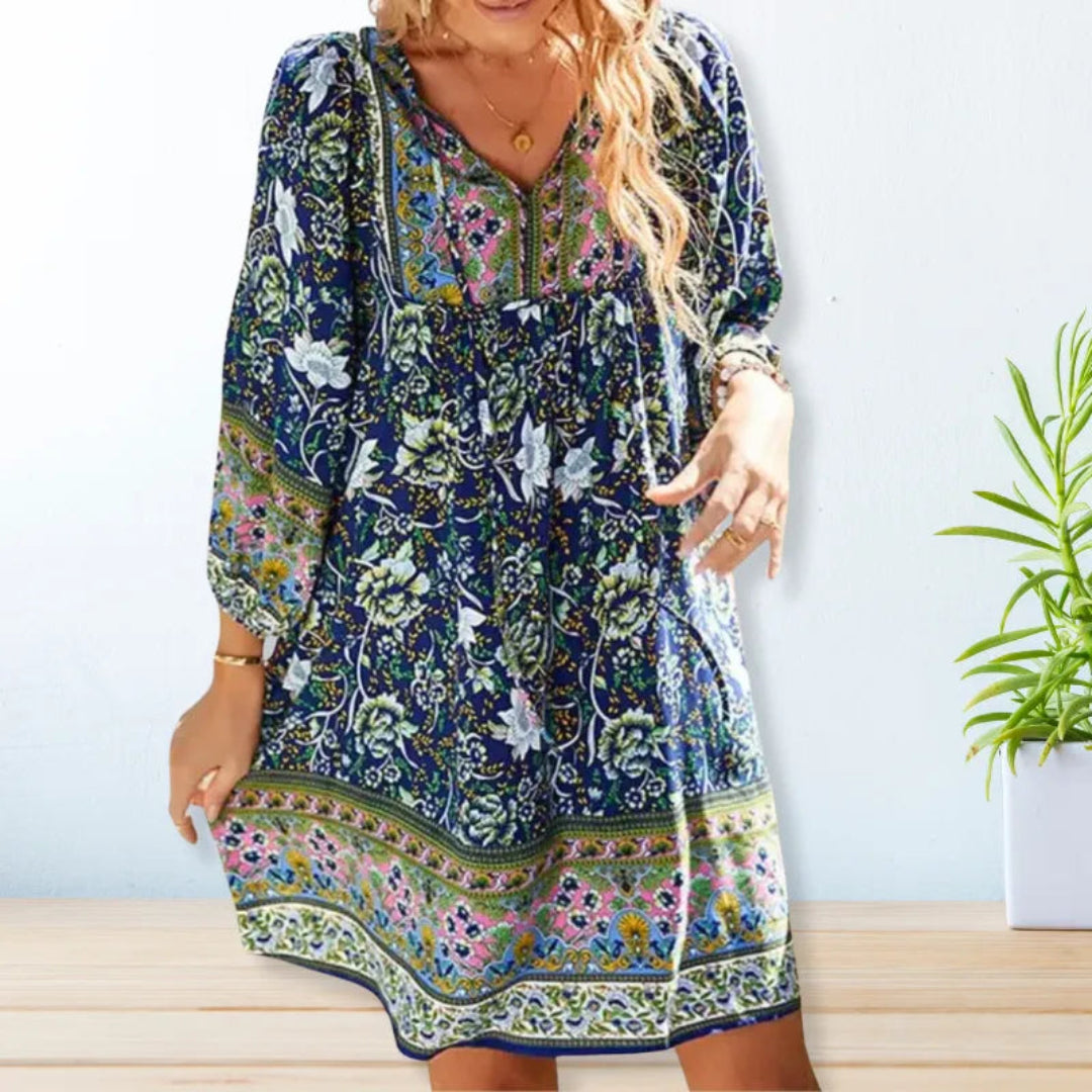 Rebecca Flowy V-Neck Bohemian Mini Dress Artisio
