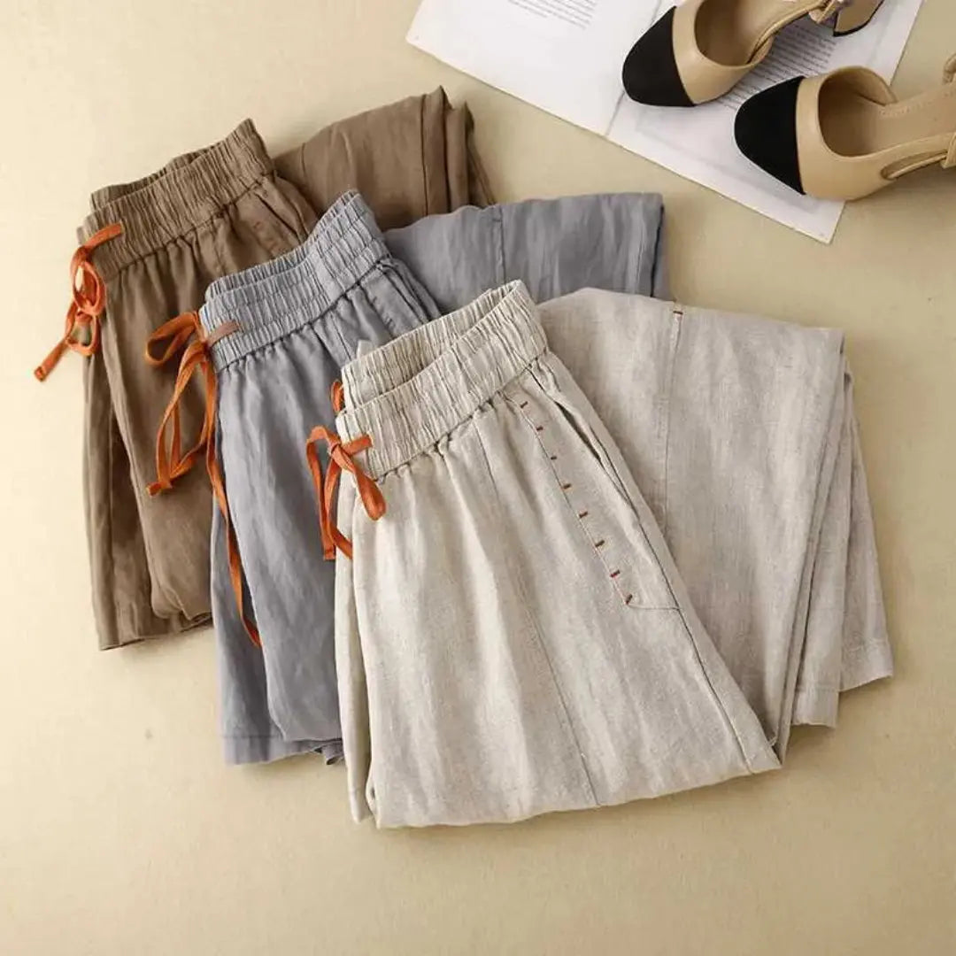 Rica Drawstring Wide-Leg Linen Pants Artisio