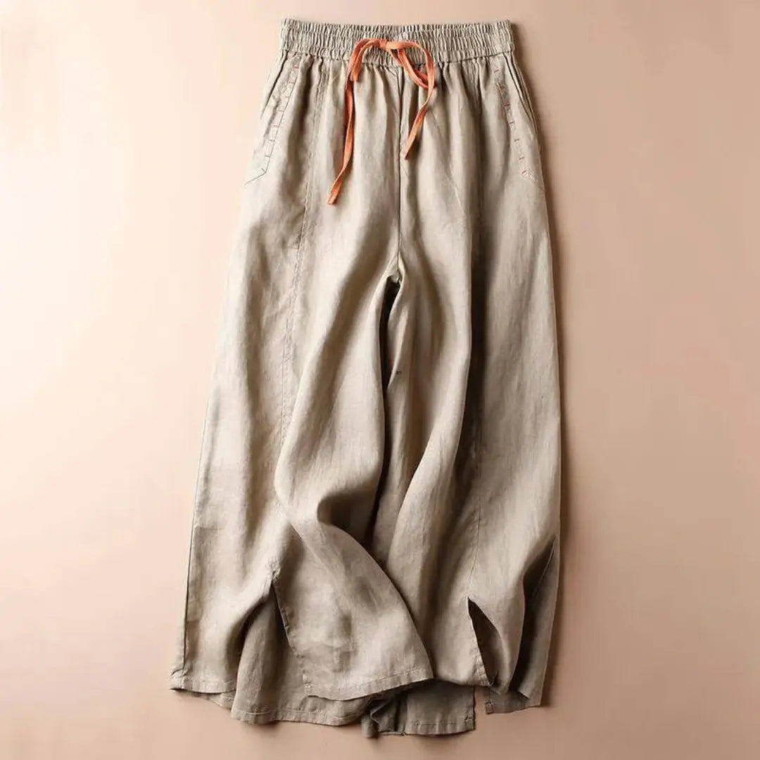 Rica Drawstring Wide-Leg Linen Pants Artisio