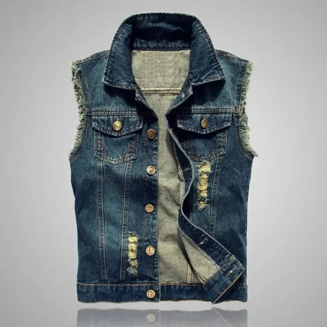 Roa Distressed Denim Vest Artisio