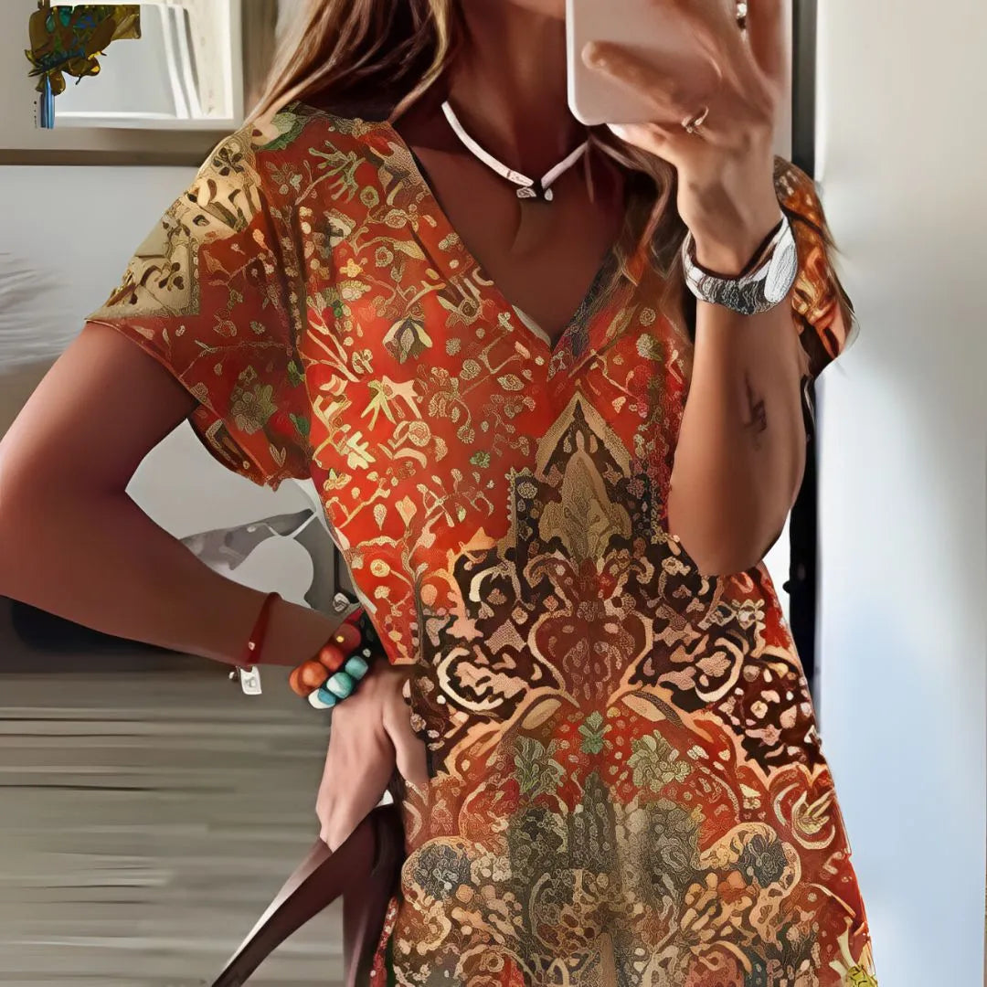 Sahara V-Neck Boho Maxi Dress Artisio