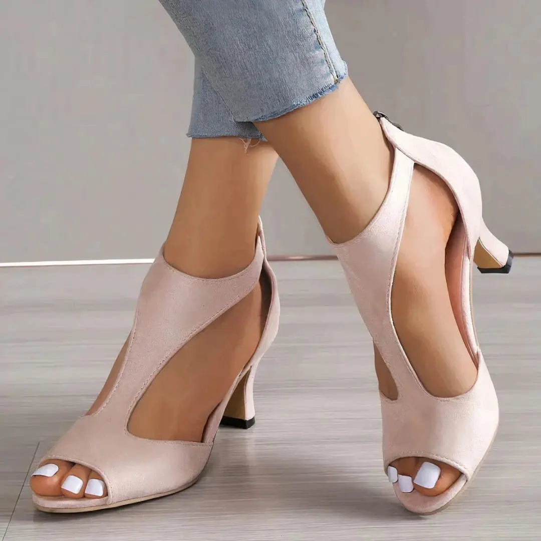 Sienna T-Strap Peep Toe Heeled Sandals Artisio