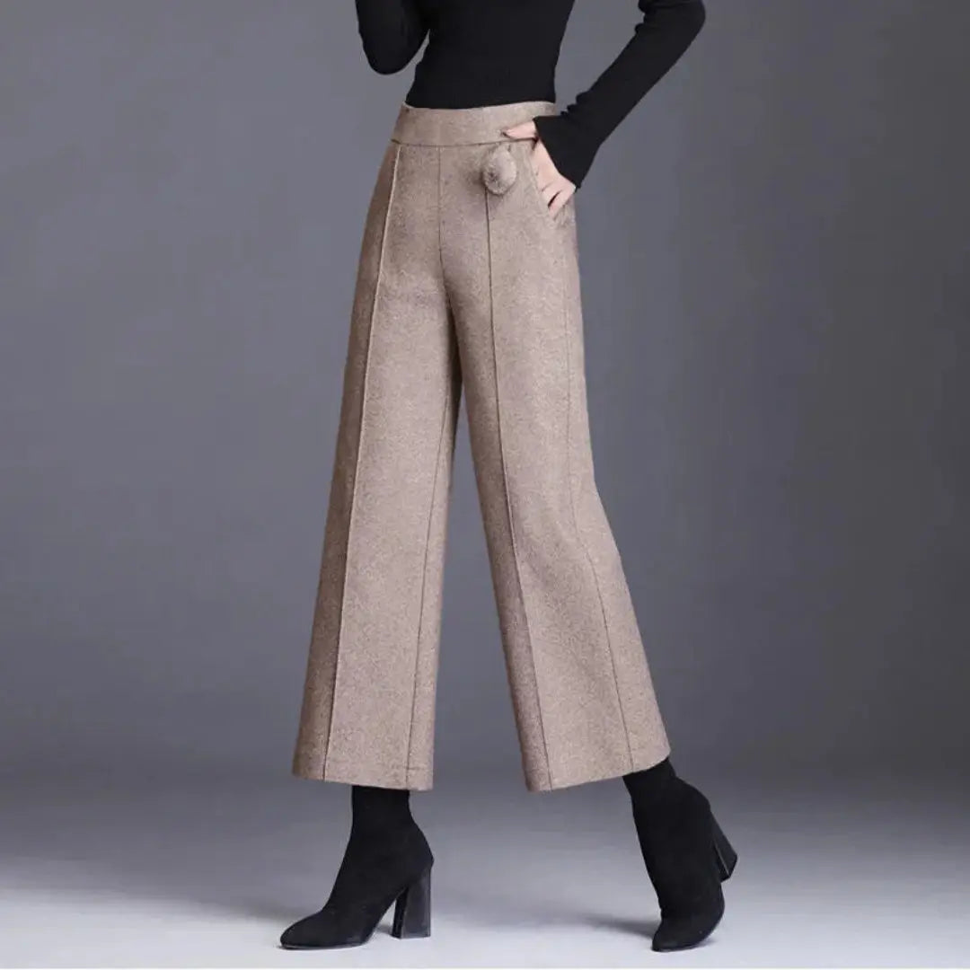 Sienna Wool Blend High-Waisted Wide-Leg Trousers Artisio